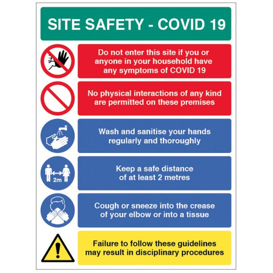 Site Safety COVID19 - no physical interactions, wash hands, 2 metre policy, use tissues (8463)