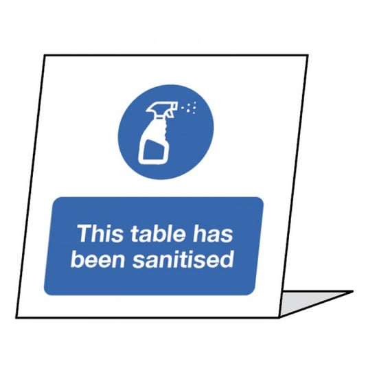 This table has been sanitised 100x100mm table top sign (pack of 5) (CV0033)