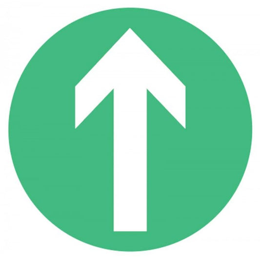 Directional arrow (one way) green   floor graphic 200mm Dia circle (CV0043)